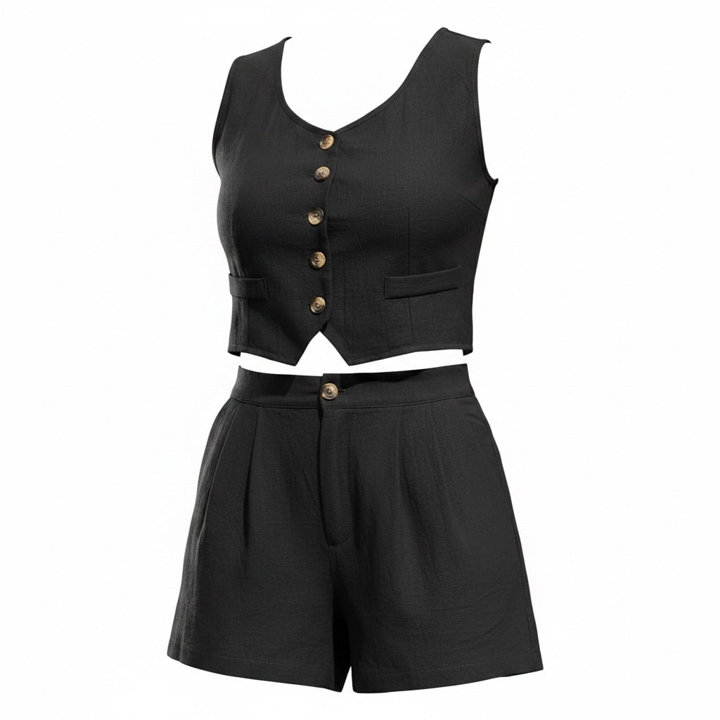 Galaad - Black Two-Piece Set (Vest Top & Shorts)