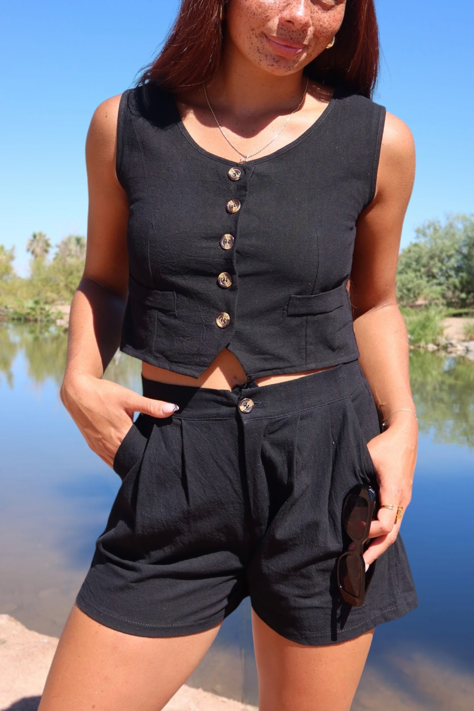 Galaad - Black Two-Piece Set (Vest Top & Shorts)