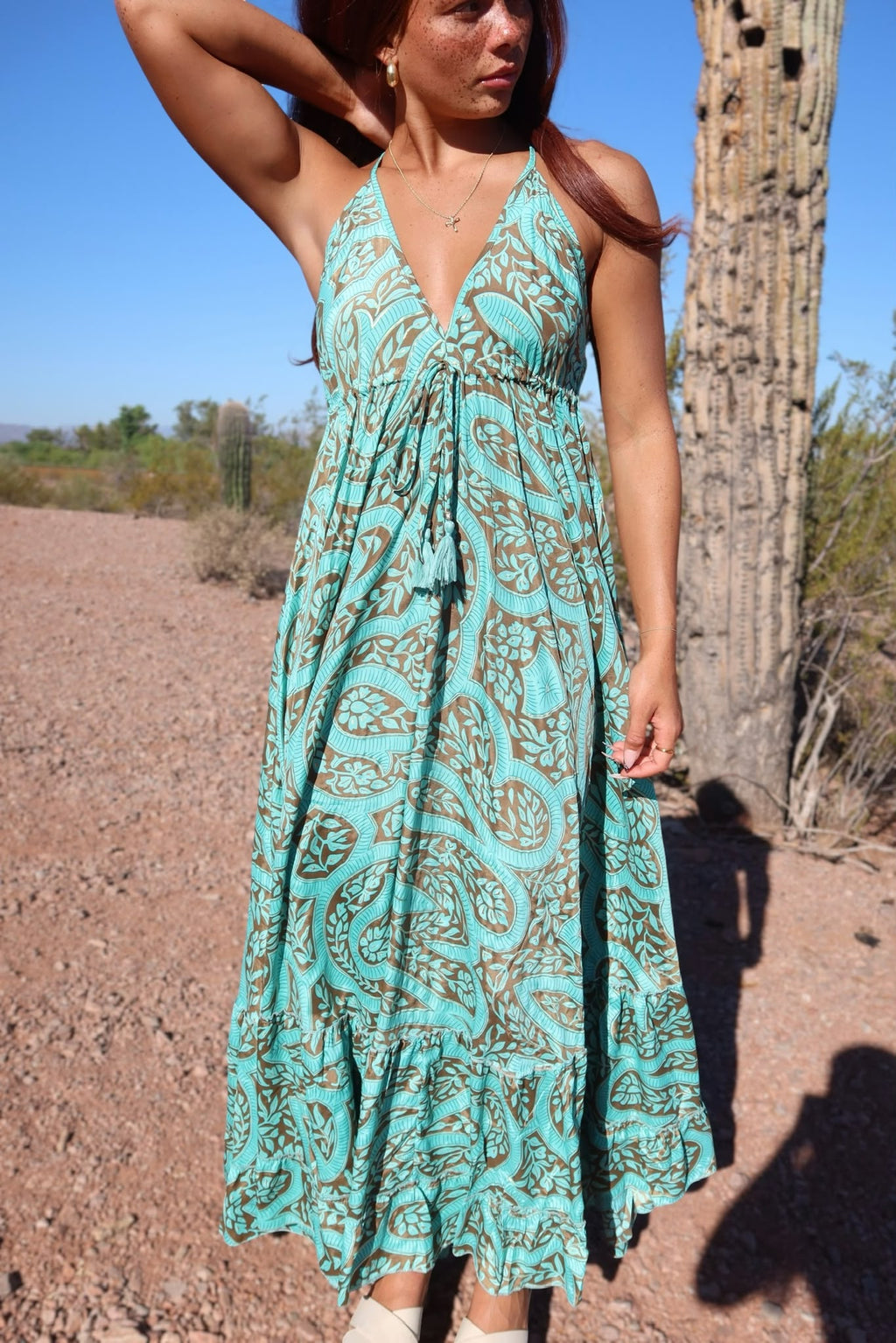 Magdala dress Turquoise Print.