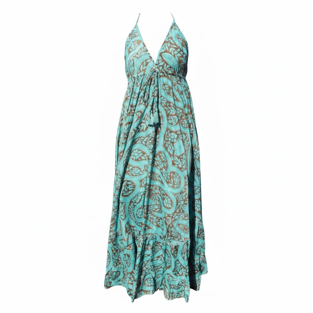 Magdala dress Turquoise Print.