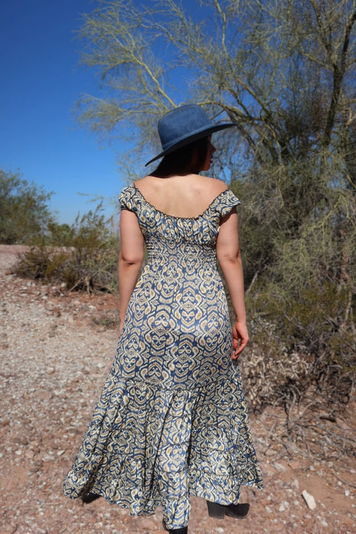 Arbel- blue & gold print - One size